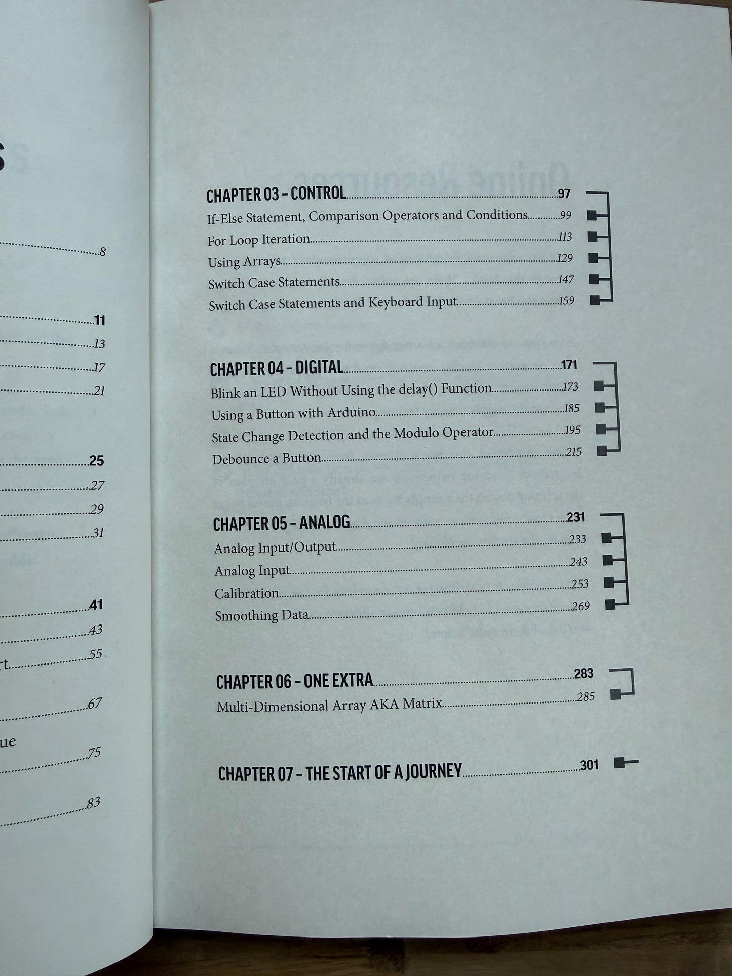 Arduino Book for Beginners Table of Contents page 2